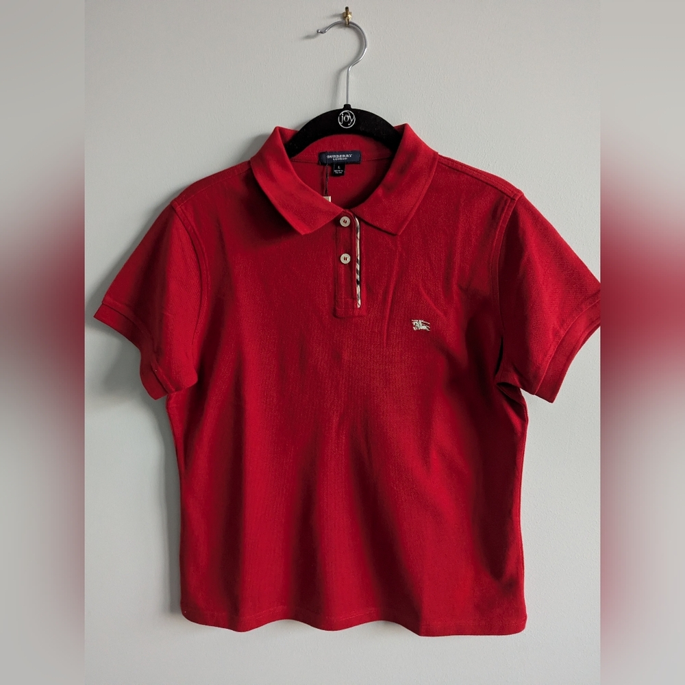 Burberry Women's Red Polo Shirt, Size L, NWT